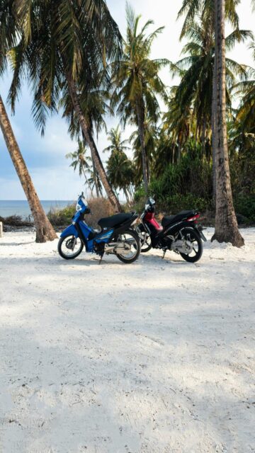 Coastal Duo: Two Motorcycles on a Sandy Beach