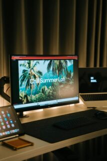 Modern Desk Setup Chill Summer Lofi Wallpaper 4K