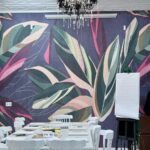 Modern Meeting Room Floral Wallpaper White Tables