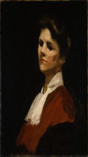 Elegant Woman in Red Jacket and White Collar