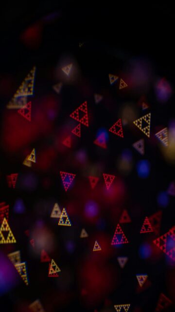 Glowing Fractal Triangles on Abstract Background with Bokeh Lights