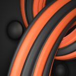 Abstract Orange And Black Swirling Ribbons With Spheres