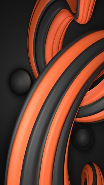 Abstract Orange And Black Swirling Ribbons With Spheres
