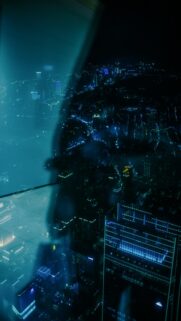 Glowing Cityscape Aerial View at Night