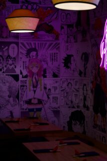 Anime Manga Wallpaper Adorns A Dimly Lit Restaurant Interior – Free 4K HD Download