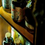 Spirited Selection: Wooden Shelf Bottles of Liquor