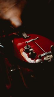 Vintage Red Motorcycle Gas Tank Close Up