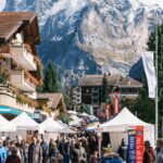Mountain View at a Bustling Street Market