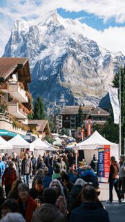 Mountain View at a Bustling Street Market