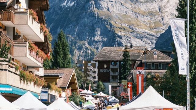 Mountain View at a Bustling Street Market