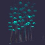 Glowing Nighttime Landscapes: Blue Umbrellas