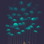 Mystical Night Sky with Glowing Umbrellas