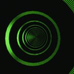 Green Concentric Circles with Vertical Lines on Black Background
