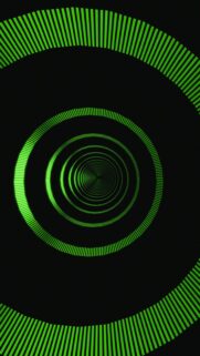 Green Concentric Circles with Vertical Lines on Black Background
