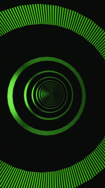 Green Concentric Circles with Vertical Lines on Black Background