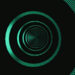 Green Concentric Circles with Vertical Lines on Black Background