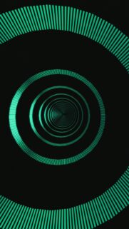 Green Concentric Circles with Vertical Lines on Black Background