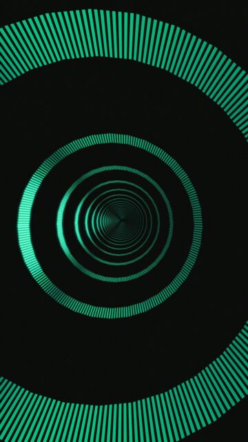 Green Concentric Circles with Vertical Lines on Black Background