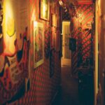 Red Diamond Patterned Hallway Wallpaper