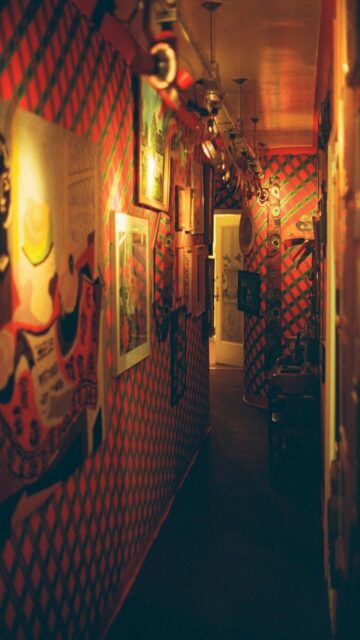 Red Diamond Patterned Hallway Wallpaper