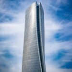 Modern Cityscape with Curved Glass Facade
