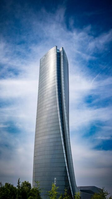 Modern Cityscape with Curved Glass Facade