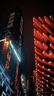 Vibrant Cityscape: Modern Skyscrapers at Night