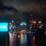 Nighttime Hong Kong Skyline with Neon Lights