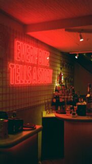 Every Bite Tells A Story – Neon Sign Wallpaper
