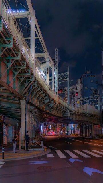Nighttime Cityscape - Railway and Streetlights