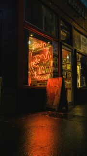 Glowing Night Neon Sign at Red Cat Records