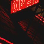 Glowing Neon Sign Open at Night