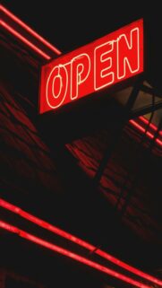 Glowing Neon Sign Open at Night