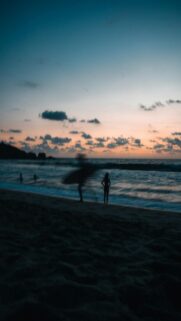 Sunset Ocean Waves Beach Silhouettes