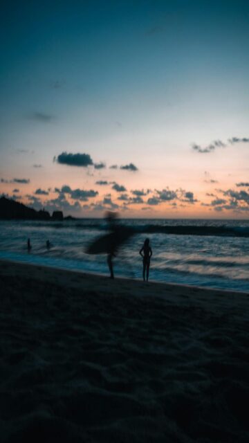 Sunset Ocean Waves Beach Silhouettes