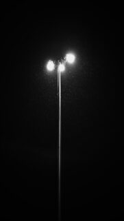 Winter Night Magic: Streetlight Illuminates Falling Snow