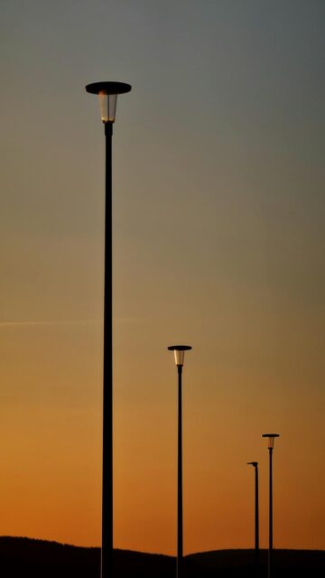 Warm Sunset Sky Streetlights Wallpaper
