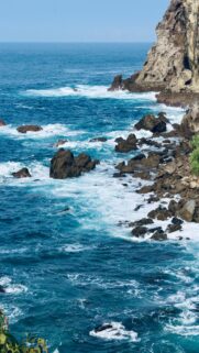Coastal Bliss – Waves Crash Against Rocky Coastline