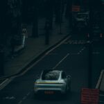Dark Cityscape with Electric Car
