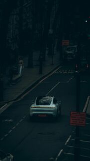 Dark Cityscape with Electric Car
