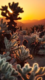 Stunning Cholla Cactus Desert Sunset High Resolution Mobile Wallpaper