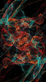 Abstract Neon Chaos Fractal Wallpaper in Vivid Red and Teal for Mobile Screens