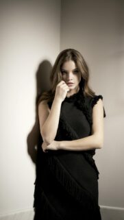 Stunning Barbara Palvin Portrait in Black Fringed Dress High-Quality Mobile Wallpaper