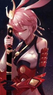 Stunning Pink-Haired Anime Warrior Girl with Katana Mobile Wallpaper