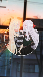Beautiful Anime Girls Holding Hands at Sunset Aesthetic Mobile Wallpaper