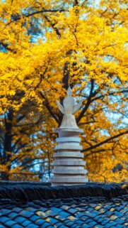 Zen Temple Pagoda Finial with Golden Ginkgo Autumn Leaves Mobile Wallpaper