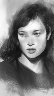 Stunning Black and White Charcoal Portrait of a Thoughtful Woman Mobile Wallpaper