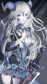 Beautiful Anime Demon Girl with Long White Hair and Dark Armor 4K Mobile Wallpaper