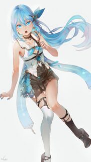 Cute Blue Hair Anime Girl Eating Popsicle High Resolution Mobile Wallpaper