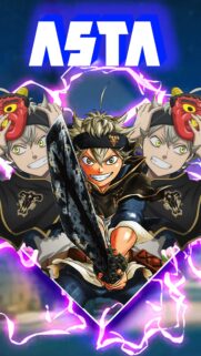 Asta Black Clover Mobile Wallpaper with Purple Lightning Effect